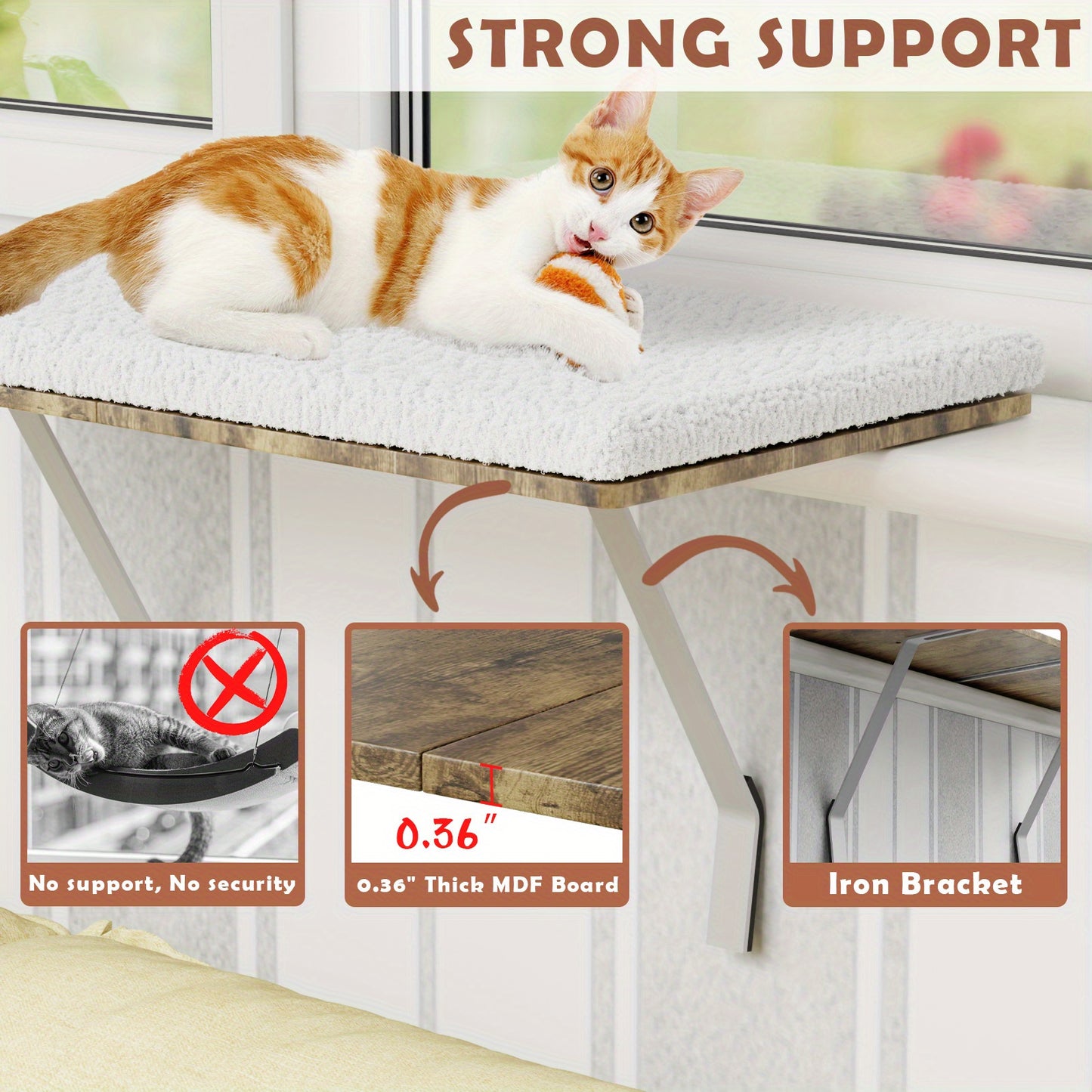 Cat Window Perch, Cat Window Hammock with Steel Frame, Cat Bed Cat Hammock Window Seat with Soft Foam Pad for Indoor Cats, Pet Supplies, Pet Furniture, Cat Furniture