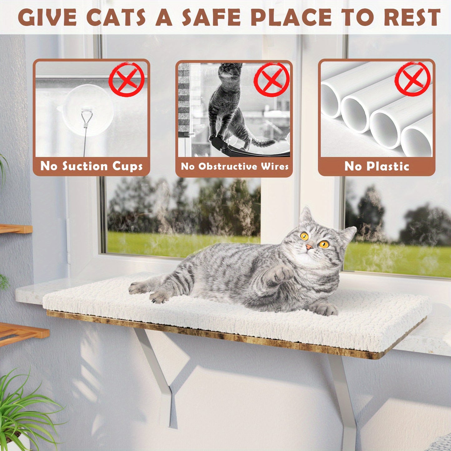 Cat Window Perch, Cat Window Hammock with Steel Frame, Cat Bed Cat Hammock Window Seat with Soft Foam Pad for Indoor Cats, Pet Supplies, Pet Furniture, Cat Furniture