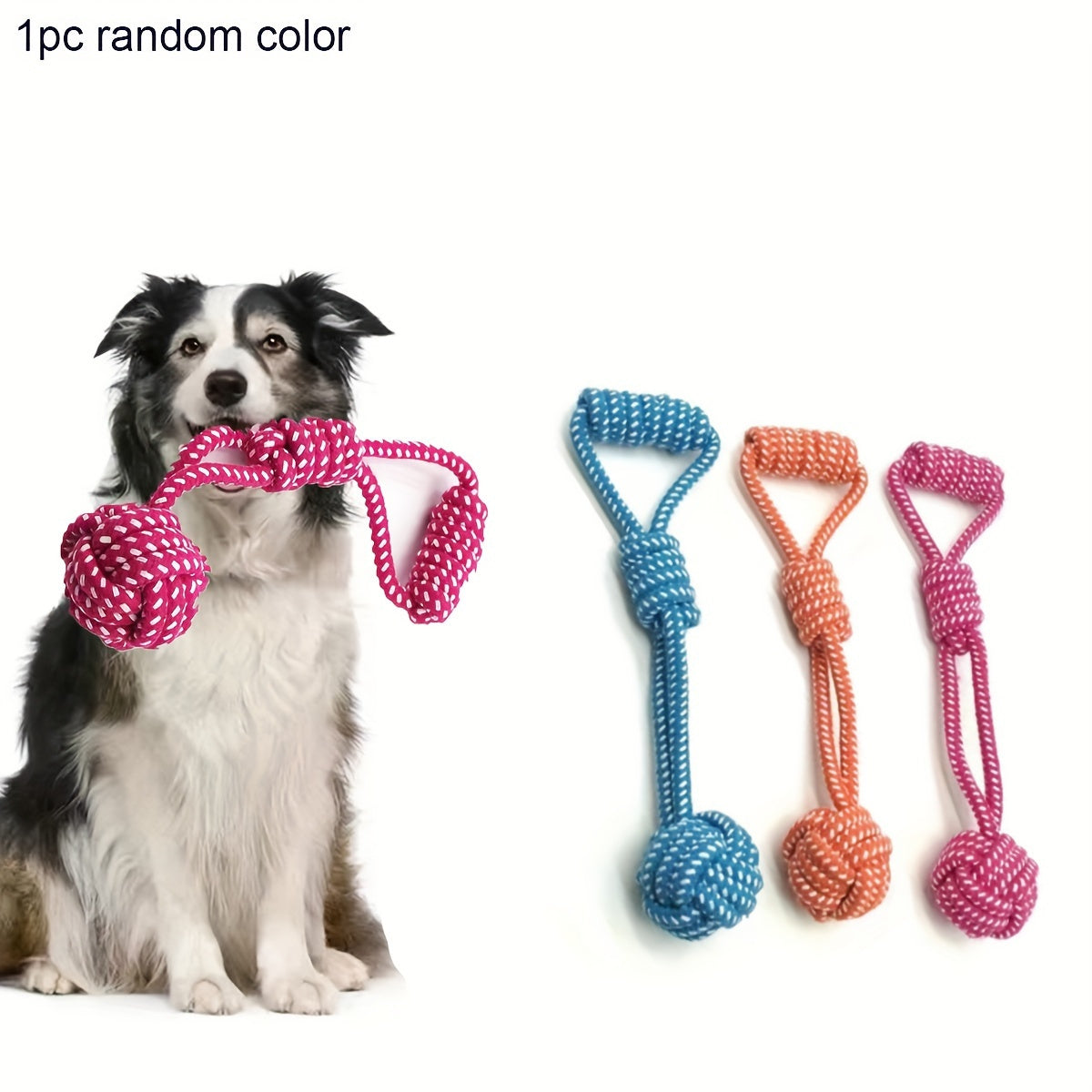 1pc Durable Dog Rope Toy with Ball, All-Breed Chew and Tug Plaything, Random Color Selection, Polyester Blend, Pet Supplies for Dogs